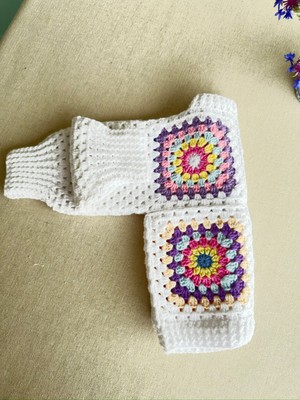 Dafne Dükkan El Örgüsü Motifli Bebekhırkası Granny Square Cardigan