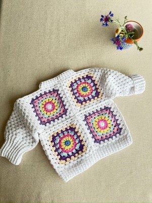 Dafne Dükkan El Örgüsü Motifli Bebekhırkası Granny Square Cardigan