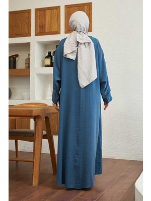 Neways 6618-MODAL Süs Düğmeli Abaya Indigo