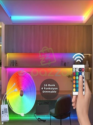 Epazzar 5 Metre Multicolor 16 Renk Kumandalı 16 Renk Dimmable 4 Fonksiyon Esnek Şerit Neon LED Aydınlatma