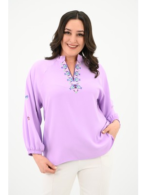 Koza Kadın Nakış Detaylı Uzun Kollu Bluz 1715-24