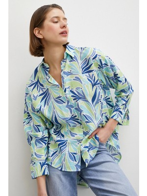 Never More  Baskılı Modal Gömlek Mavi