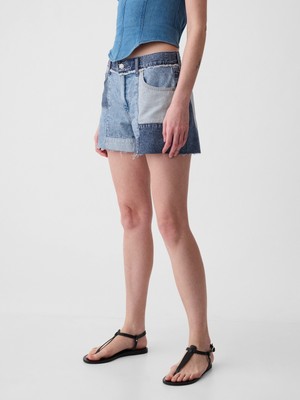 Gap Kadın Mavi 4" Low Rise Stride Patchwork Denim Şort