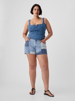 Gap Kadın Mavi 4" Low Rise Stride Patchwork Denim Şort