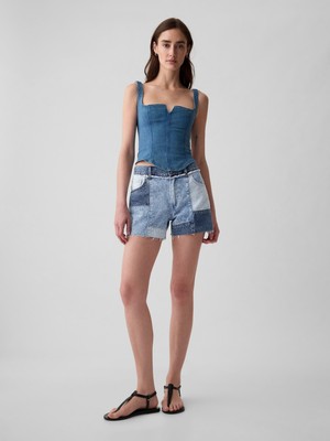 Gap Kadın Mavi 4" Low Rise Stride Patchwork Denim Şort