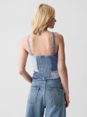 Gap Kadın Mavi Patchwork Denim Korse Bluz