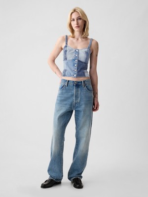 Gap Kadın Mavi Patchwork Denim Korse Bluz