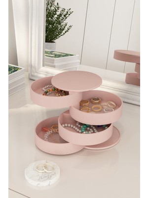 Dovi Home 12,5 Kozmetik Makyaj Takı Düzenleme Kutusu Organizer 3'lü Set 6+ Pembe 30 x 20 Plastik Makyaj