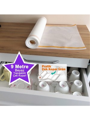 Perisfer Mutfak Pratik Kopar Şeffaf Beyaz 9m Yapışkanlı Çekmece Dolap Içi Düzenleyici Raf Örtüsü Kaymaz Kayd