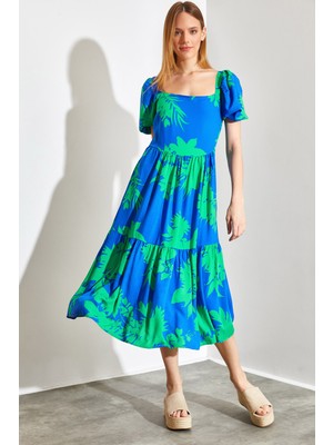 Shade Kare Yaka Karpuz Kol Terikoton Elbise