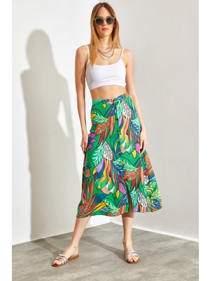 Shade Multi Desenli Dügmeli Viskon Etek