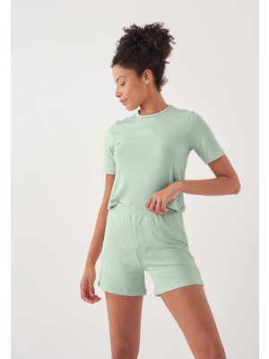 Herita Crop Pijama Sort Takim - Mint