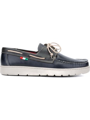 Tamer Tanca Erkek Hakiki Deri Lacivert/yeşil Casual Ayakkabı 496 B3495 Erk Ayk Y24 Navy/green