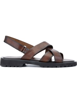 Sandals Factory Erkek Hakiki Deri Kahverengi Düz Sandalet 741 M7926 Erk Sndlt Y24 Brown