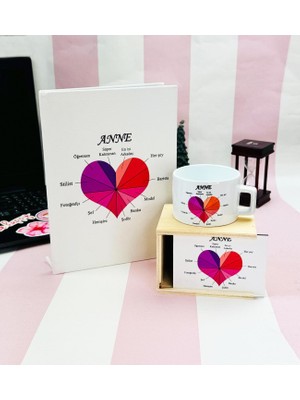 Giftmoda Süper Anne Tasarımlı Kutulu Kupa ve Sert Kapaklı Defter Ahşap Kutu ile Şık Hediye Seti