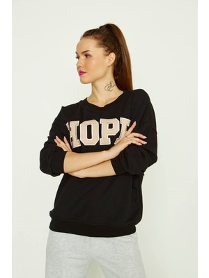 Seda Fidan Butik Hope Yazılı Sweatshirt Siyah