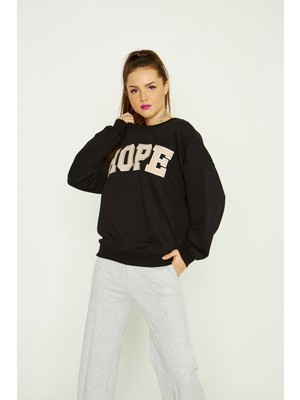 Seda Fidan Butik Hope Yazılı Sweatshirt Siyah