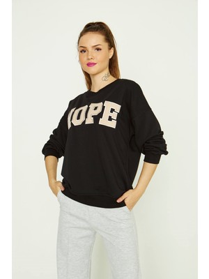 Seda Fidan Butik Hope Yazılı Sweatshirt Siyah