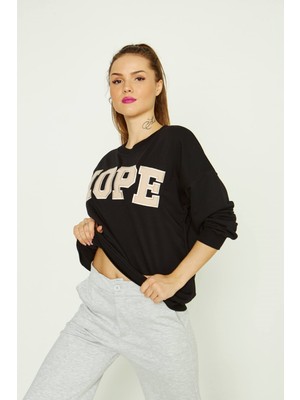 Seda Fidan Butik Hope Yazılı Sweatshirt Siyah