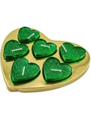 Hayaller Dükkanı Mum Tealight Simli Kalpli Kutulu Yeşil Pk:6