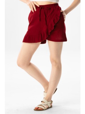 Eliş Şile Bezi Ada Şile Bezi Yazlık Şort Etek Bordo Brd