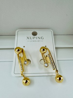 Xupıng Jewelry 14 Ayar Altın Kaplama, Saksofon Zirkon Taşlı Top Küpe