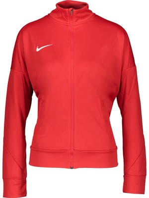 Nike Kadın Spor Ceket FD7683-657 Kırmızı Dik Yaka Desenli Rahat Kesim Sezonluk