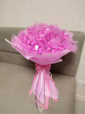 Caelia Elebek Buketi Pembe 30'lu Kelebekli Işıklı (Ledli) Sevgililer Günü Hediyesi Büyük Boy