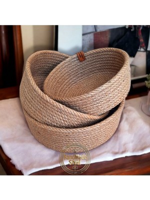 HandMadeSNM Hasır Sepet 1.sınıf Hasır Jüt Sepet %100 Doğal Hasır Sepet Takımı