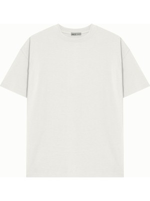 Hanclo Unisex Beyaz %100 Pamuk Basic Avrupa Kalıp/oversize Fit Kesim Bisiklet Yaka Kısa Kollu T-Shirt