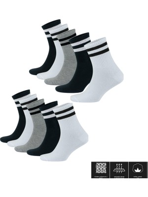 Kral Socks Kadın - Erkek Düz Çizgili Tenis Model (10 Çift) Pamuklu Terletmez Çorap Seti