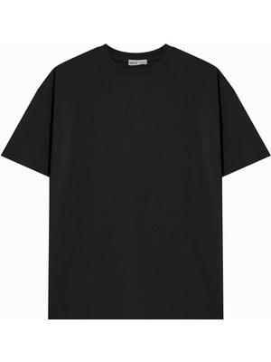 Hanclo Unisex Siyah %100 Pamuk Basic Avrupa Kalıp/oversize Fit Kesim Bisiklet Yaka Kısa Kollu T-Shirt