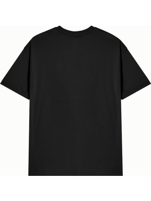 Hanclo Unisex Siyah %100 Pamuk Basic Avrupa Kalıp/oversize Fit Kesim Bisiklet Yaka Kısa Kollu T-Shirt