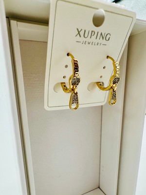 Xupıng Jewelry 14 Ayar Altın Kaplama,halka Fermuar Zirkon Taşlı Küpe