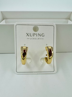 Xupıng Jewelry 14 Ayar Altın Kaplama,zirkon Taşlı Bombeli Gold Küpe