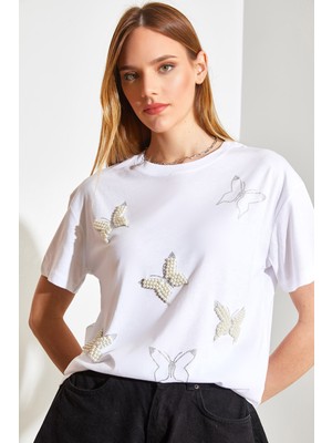 Shade Kadın Inci Taş Işlemeli Penye Tshirt