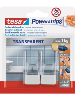 Tesa Powerstrips Şeffaf Askı, Beyaz