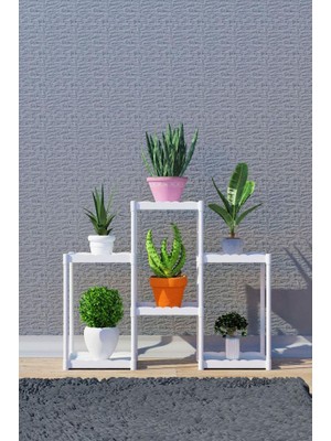 Armarks Işıl 6 Raflı Plastik Beyaz Saksılık Dekoratif Çiçeklik Saksı Standı 222_K_B