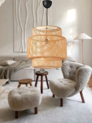 Istanbul Avize Rattan Siyah Duylu 30 cm Avize Bambu,iskandinav,bohem,modern Aydınlatma