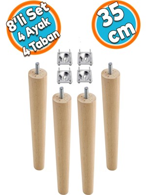 Nzb Ahşap Mobilya Koltuk Kanepe Sehpa Masa Ayağı Ayakları M8 Civatalı 35 cm + Bağlantı Aparatlı 8'li Set