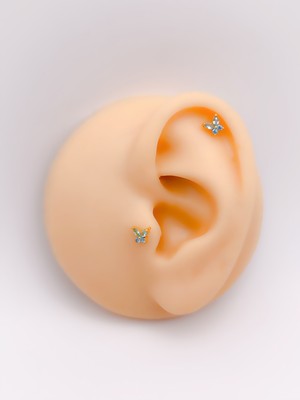 Trinos Cerrahi Çelik Piercing Zirkon Taşlı Minimal Kelebek Figürlü Kıkırdak Helix Tragus PIERCING(1ADET)