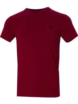 Varetta Erkek Koyu Bordo Bisiklet Yaka Likralı Pamuklu Kısa Kollu T Shirt