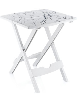GuvenliPazar Plastik Portatif Katlanır Çok Amaçlı Sehpa Masa Beyaz Mermer Desenli 38X44 Y50 cm