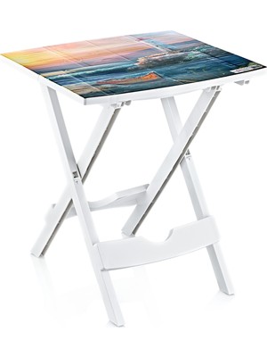 GuvenliPazar Plastik Portatif Katlanır Çok Amaçlı Sehpa Masa Deniz Feneri Desenli 38X44 Y50 cm