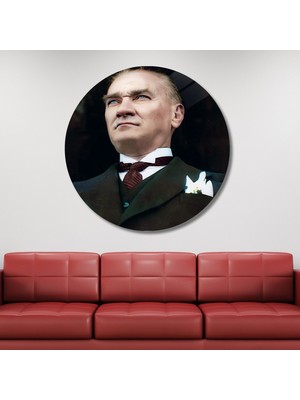 Gaagart Yuvarlak Temperli Gerçek Cam Tablo Mavi Gözlü Atatürk