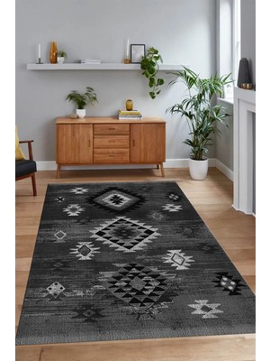 Napoli Home Dijital Baskılı Kaymaz Taban Yıkanabilir Etnik Yolluk Mutfak Salon Halısı, N-Etnik-01-Gri,