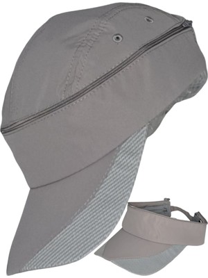 Tezzgelsin Unisex Mikro Kumaş Fermuarlı Sporcu Koşu Tenis Şapkası Vizör Şapka