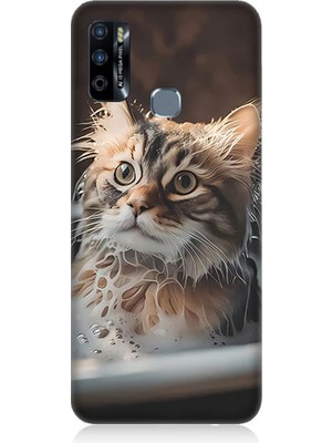 Teknomeg Infinix Hot 9 Uyumlu Banyo Yapan Kedi Desenli Silikon Kılıf