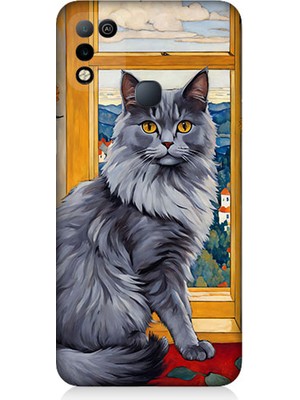 Teknomeg Infinix Hot 11 Play Uyumlu Kül Rengi Tüylü Kedi Desenli Silikon Kılıf