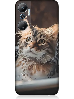 Teknomeg Infinix Hot 20 Uyumlu Banyo Yapan Kedi Desenli Silikon Kılıf